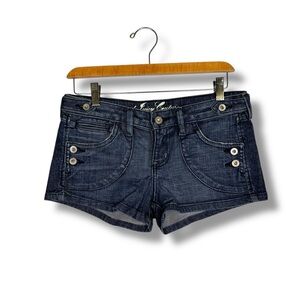 Juicy Couture Y2K 2000s Sz 27 Blue denim jeans Sailor Shorts Made in US Low Rise